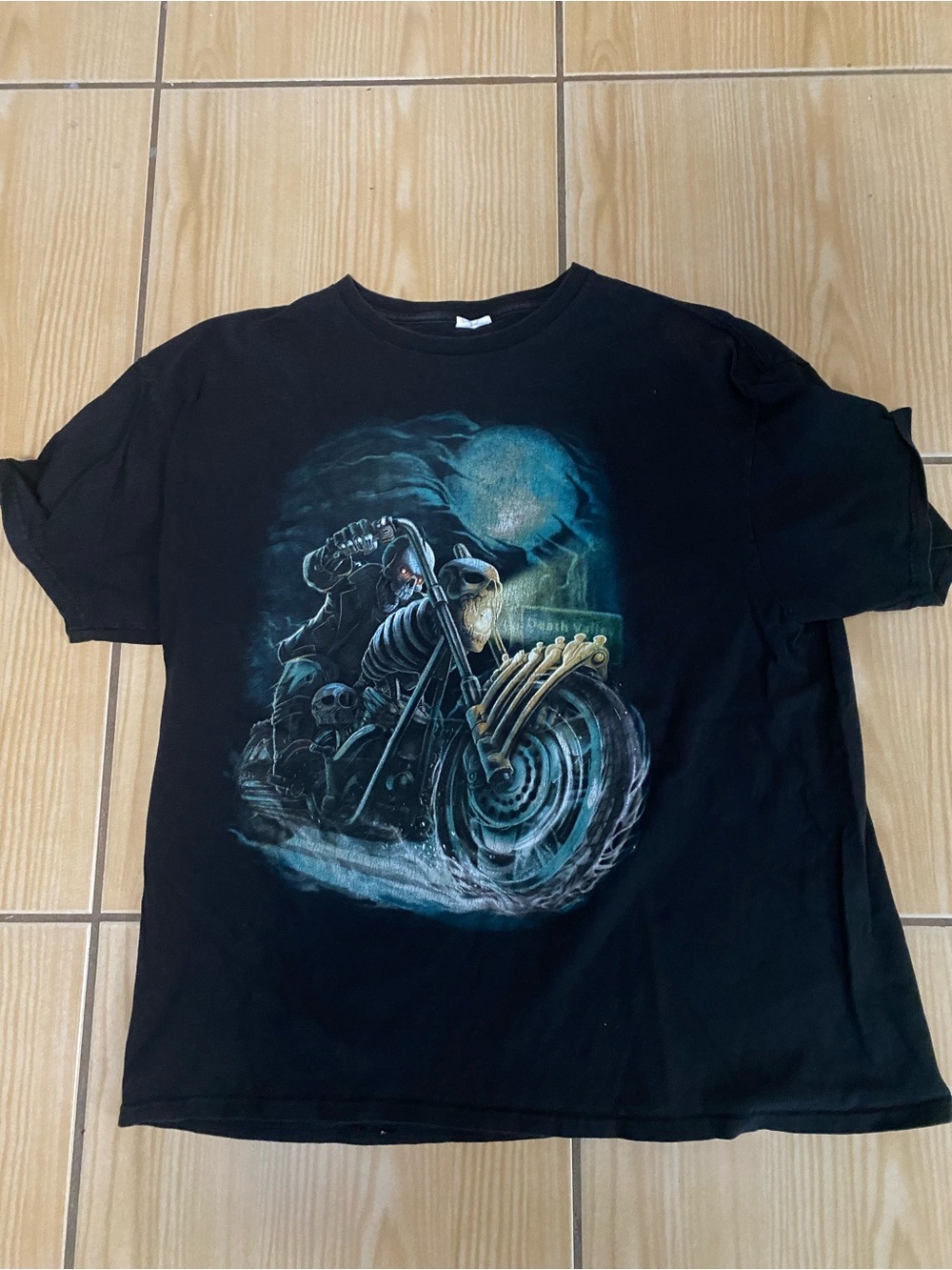 Delta Black T shirt Skeleton In Motorcycle Please Read